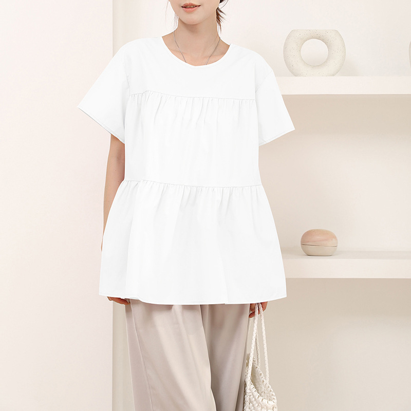 Wholesale Solid Color Ruffled Crew Neck Top for Women