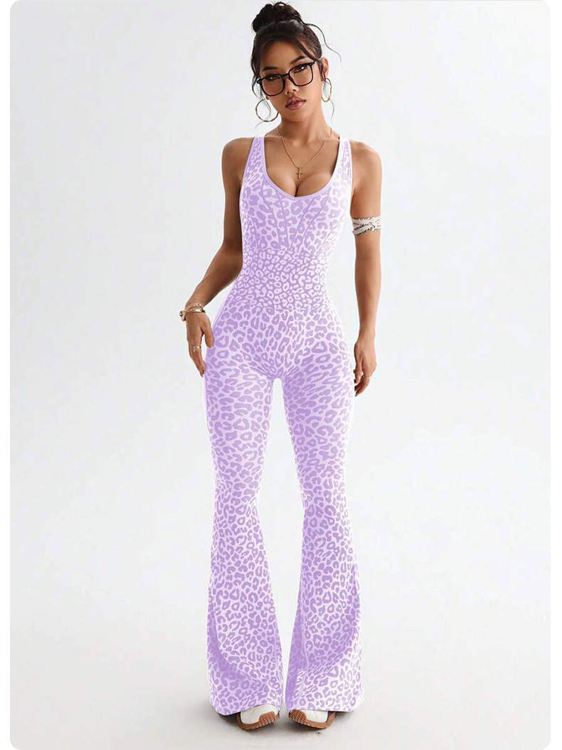 New Arrival Wholesale Fashion Leopard Print Jumpsuit High Quality Active Sports One Piece Pant Casual Wear for Woman