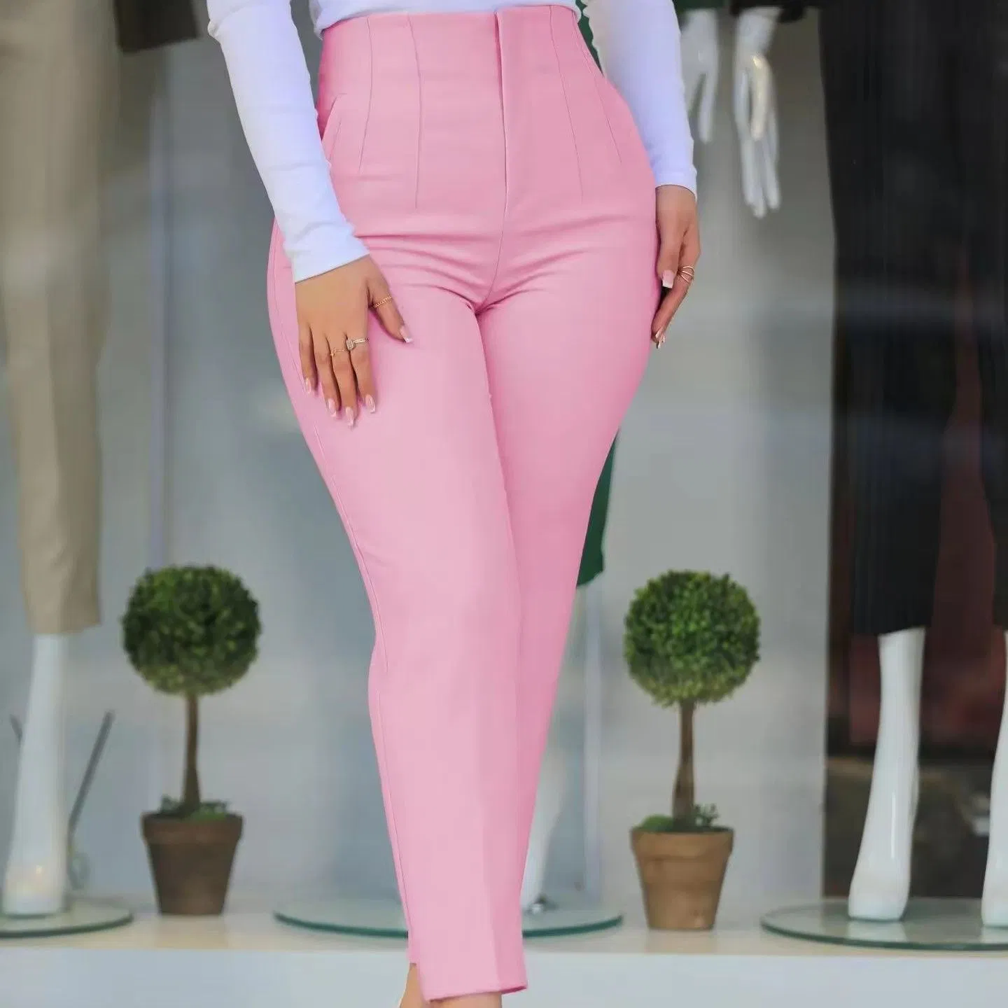 OEM Custom High Waist Lady Elegant Wide Leg Pants Trousers for Women