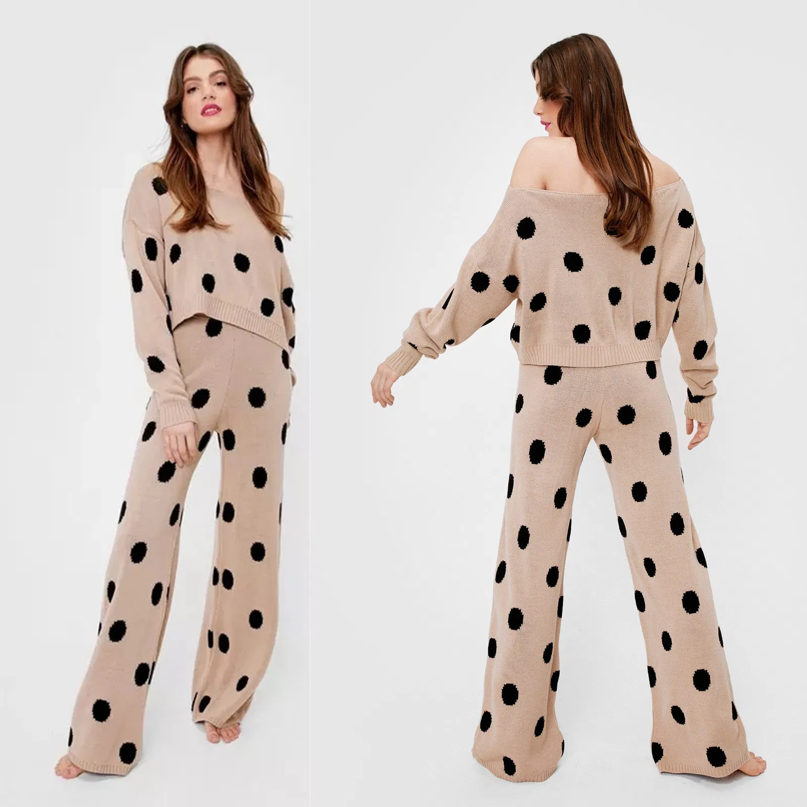 Supplier China OEM AAA Qualified New Hot Polka DOT Wide Leg Relaxed Knitted Women Leisure Household Women Loungewear
