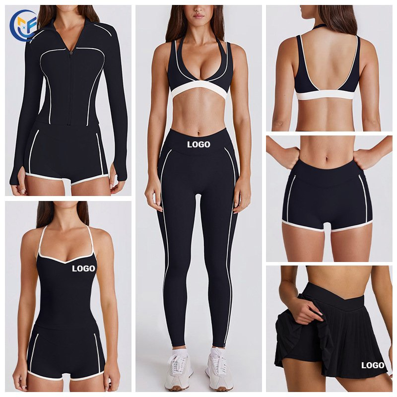 Factory Contrast Color Soprts Bra+Shorts+Leggings+Skirt+Jacket Yoga Sets Gym Activewear Clothes for Women Sportswear