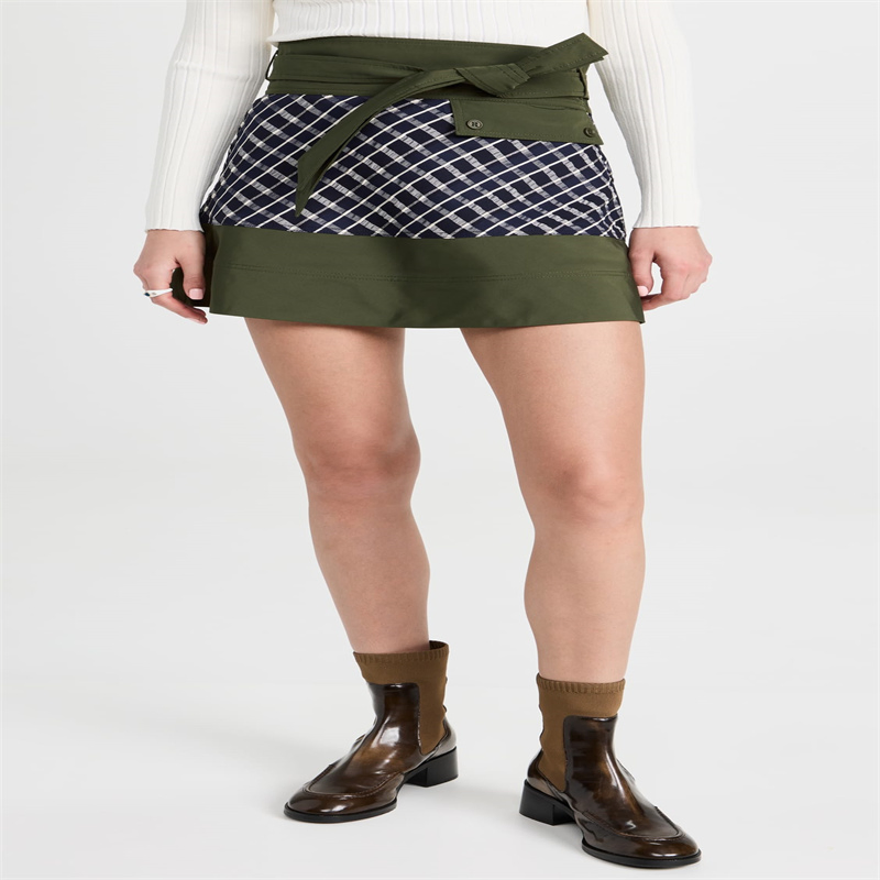 Women High Waisted A-Line Cut Colorblock Mini Skirt