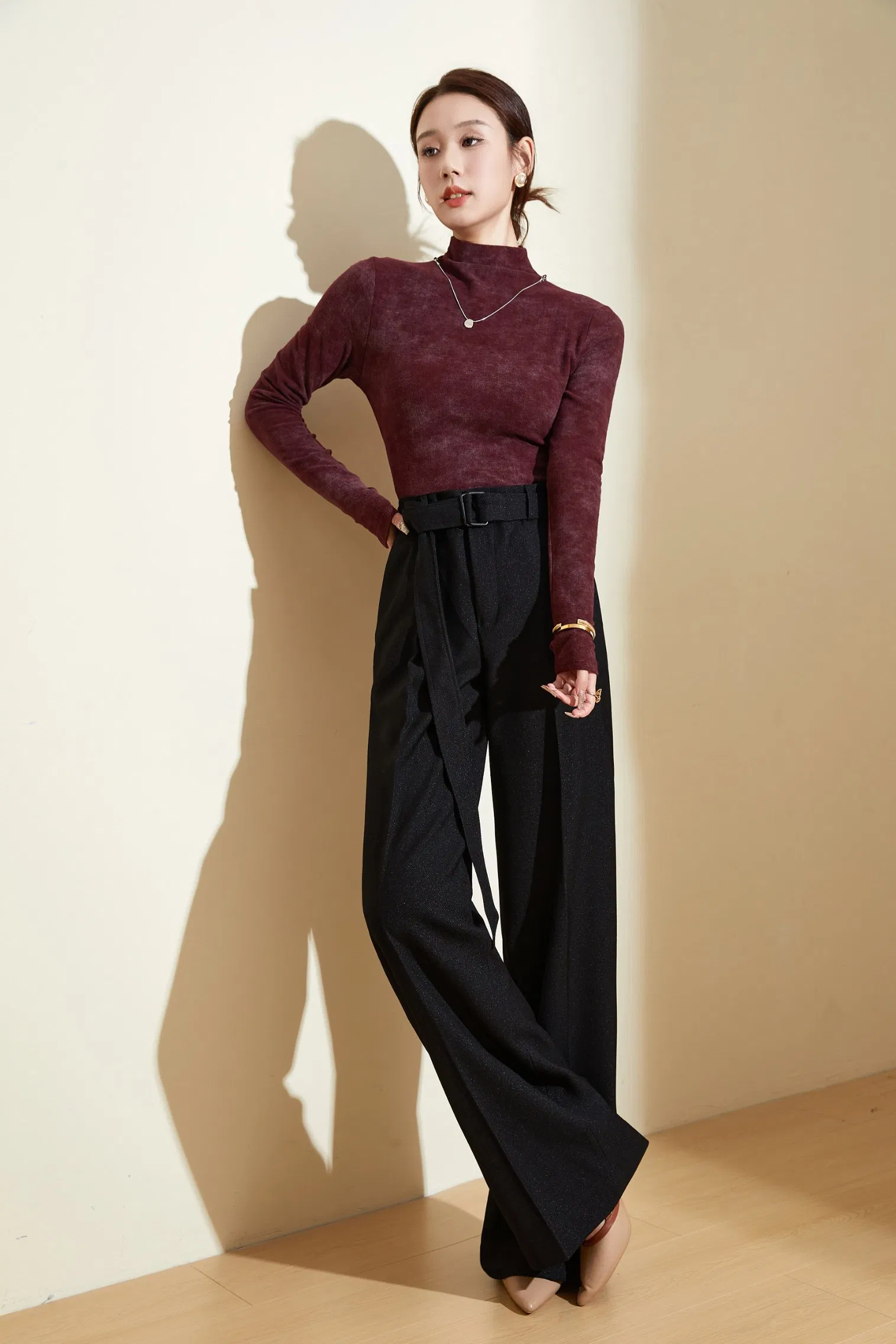 Casual Thickened Wide-Leg Trousers - Women's Office Wear