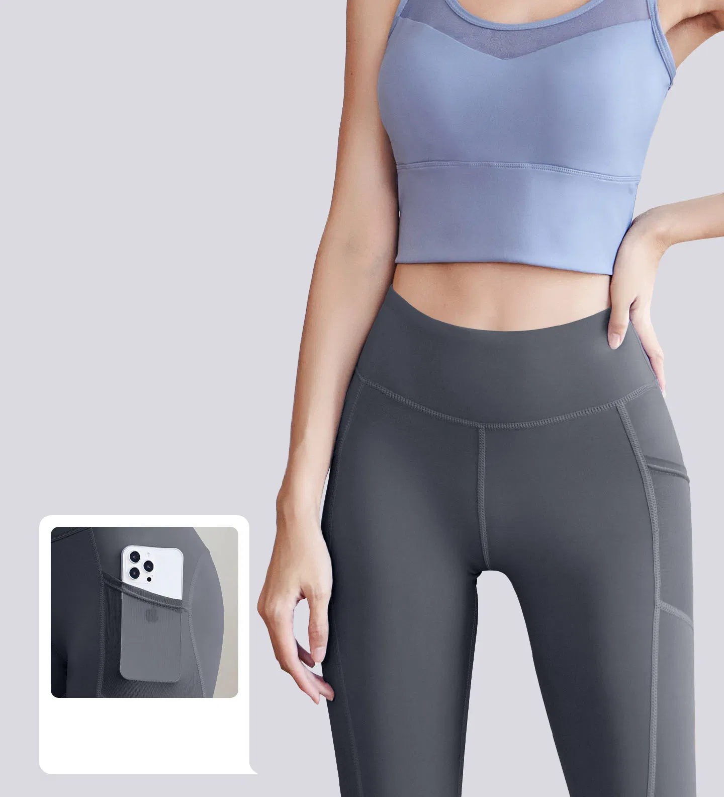 Women High Waist Mesh Side Pocket Scrunch Butt Lifting Yoga Pants