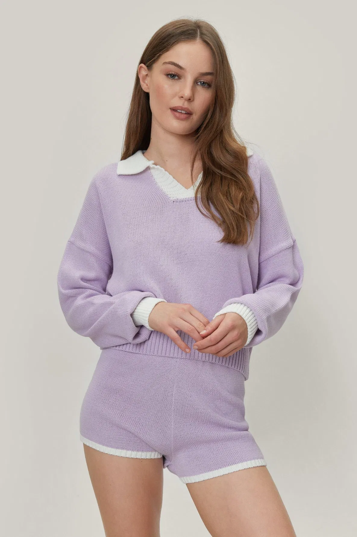 Manufacturer China Good Quality Competitive Price New Fashion Collared Sweater and Shorts Relaxed Knitted Women Leisure Household Women Loungewear