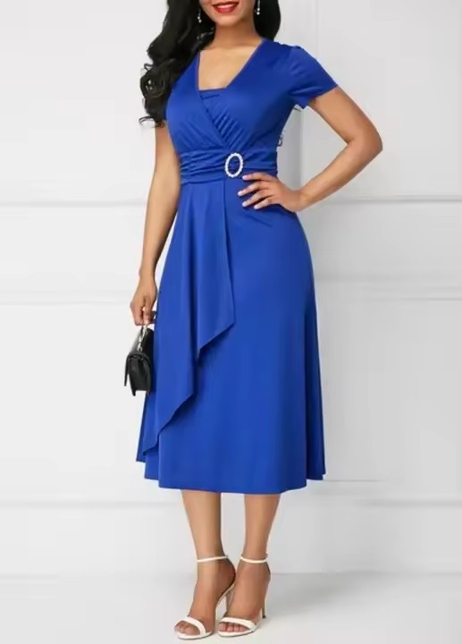 New Summer Sexy V-Neck Women's High Waist Long Women Solid Color Ladies Evening Dress