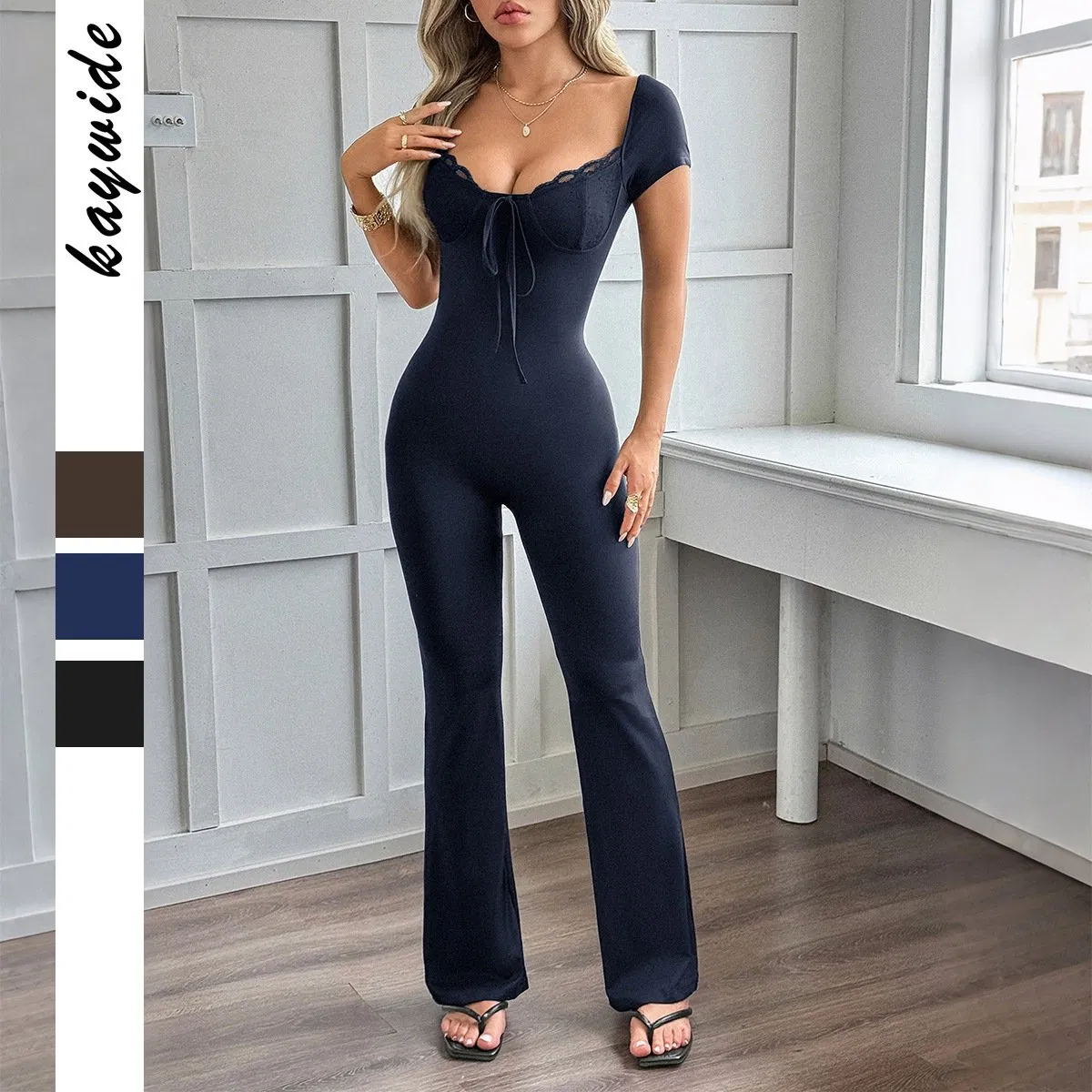 Sleeveless Round-Neck Tight-Fitting Flared Pant Casual Daily Active Commuting Style High-Quality Summer Women's Jumpsuit