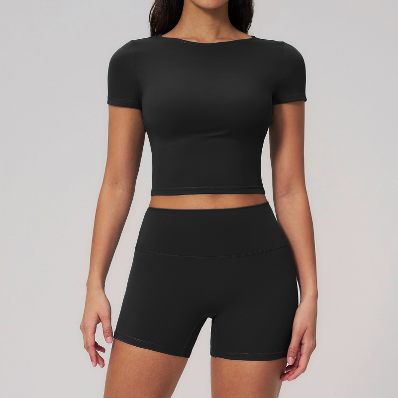 Wholesale Women's Fashion Wear Crop T Shirt Clothes, High Waist Shorts Set for Casual Workout