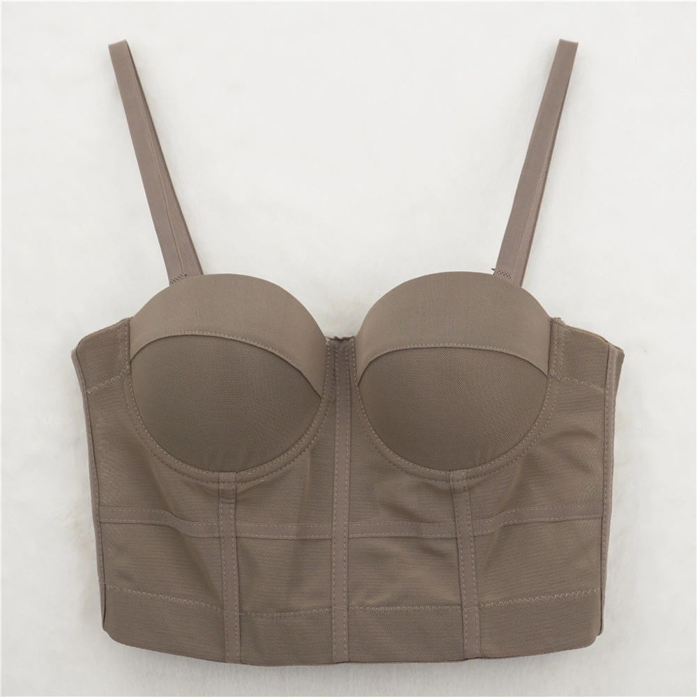 Wholesale Women Solid Color Mesh Sports Fishbone Halter Vest Sexy Backless Shapewear Top