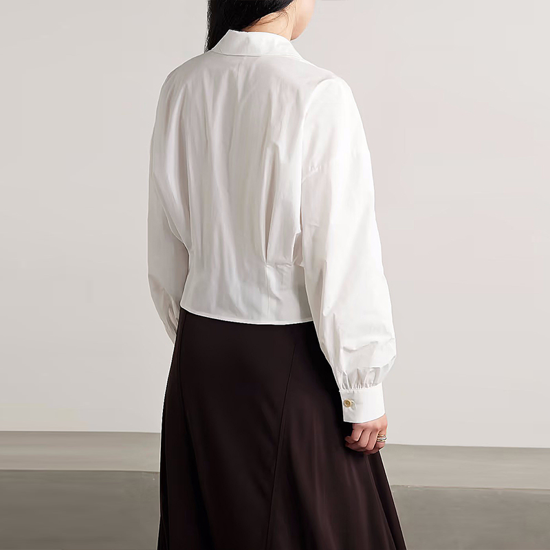 French-Style Round-Neck Bubble Sleeve White Blouse for Women