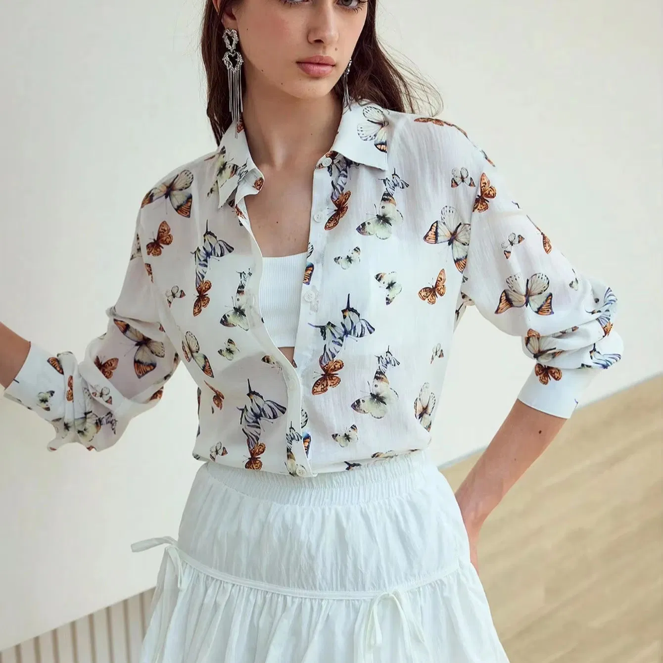 Comfortable Silk Blouse Polyester Quality Fabric Long Sleeve for Women Vintage Style Blouse Sari Blouse