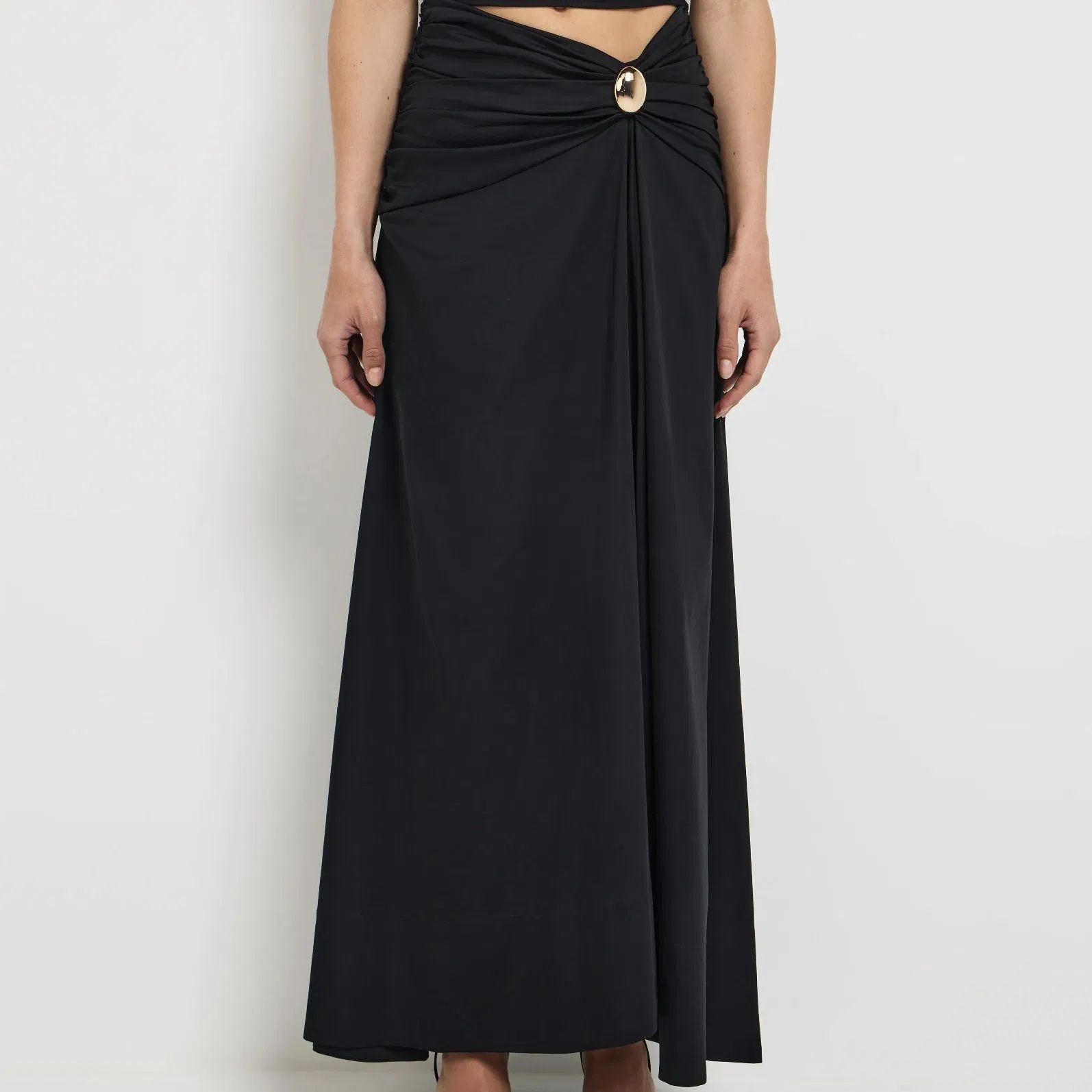 Factory Outlet Women Pleated Metal Buttons School Uniform Maxi Skirt