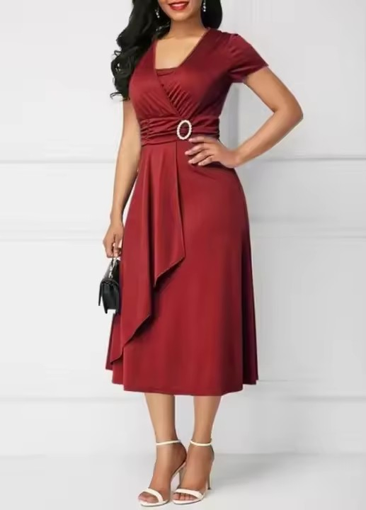 New Summer Sexy V-Neck Women's High Waist Long Women Solid Color Ladies Evening Dress