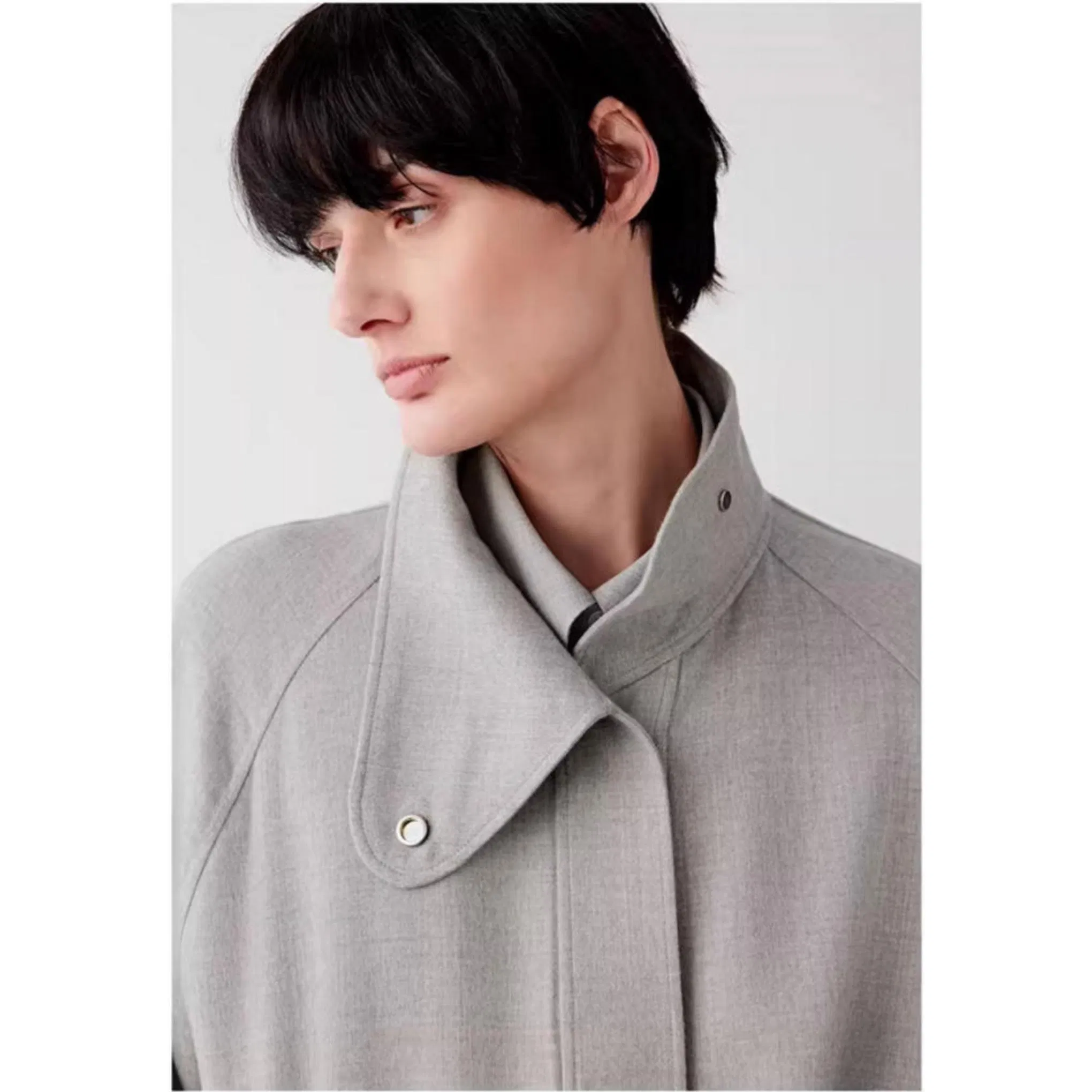 ODM OEM MID Straight Fit Cashmere Wool Tie-Waist Women Coat with Zipper Closure Design