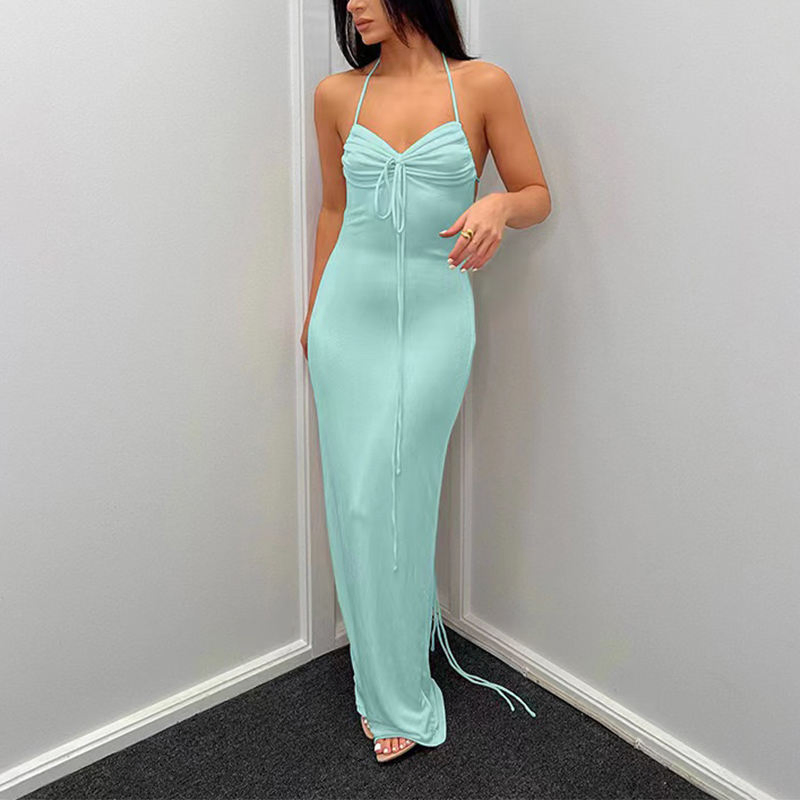 Custom Women's Solid Color Sexy Dress European and American Open Back Strap Wrapped Hip Spicy Girls Party Dress