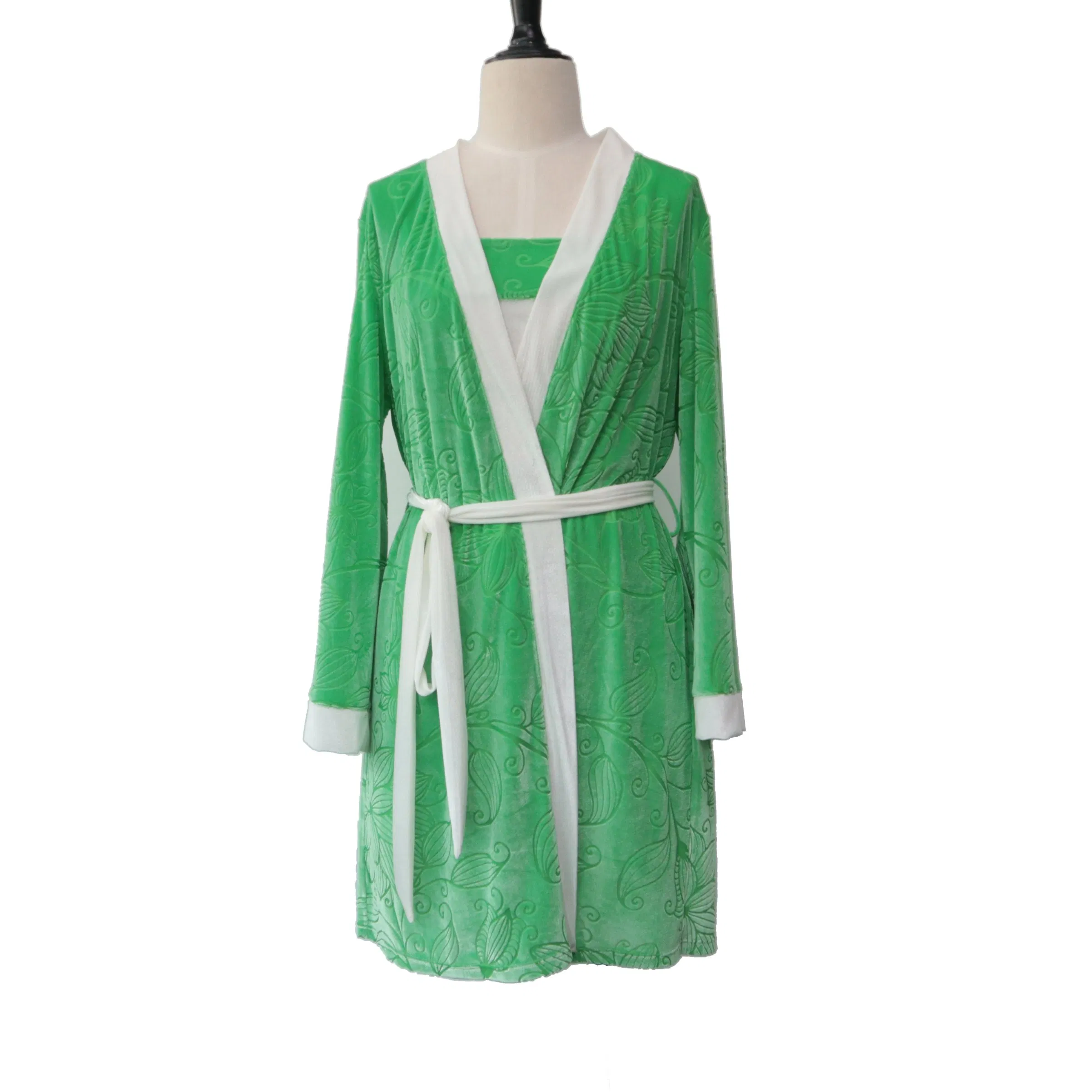 Intiflower High Quality Burn-out Floral Women Green Luxury Nightgown Suspender 2 Set Custom Pattern Loungewear