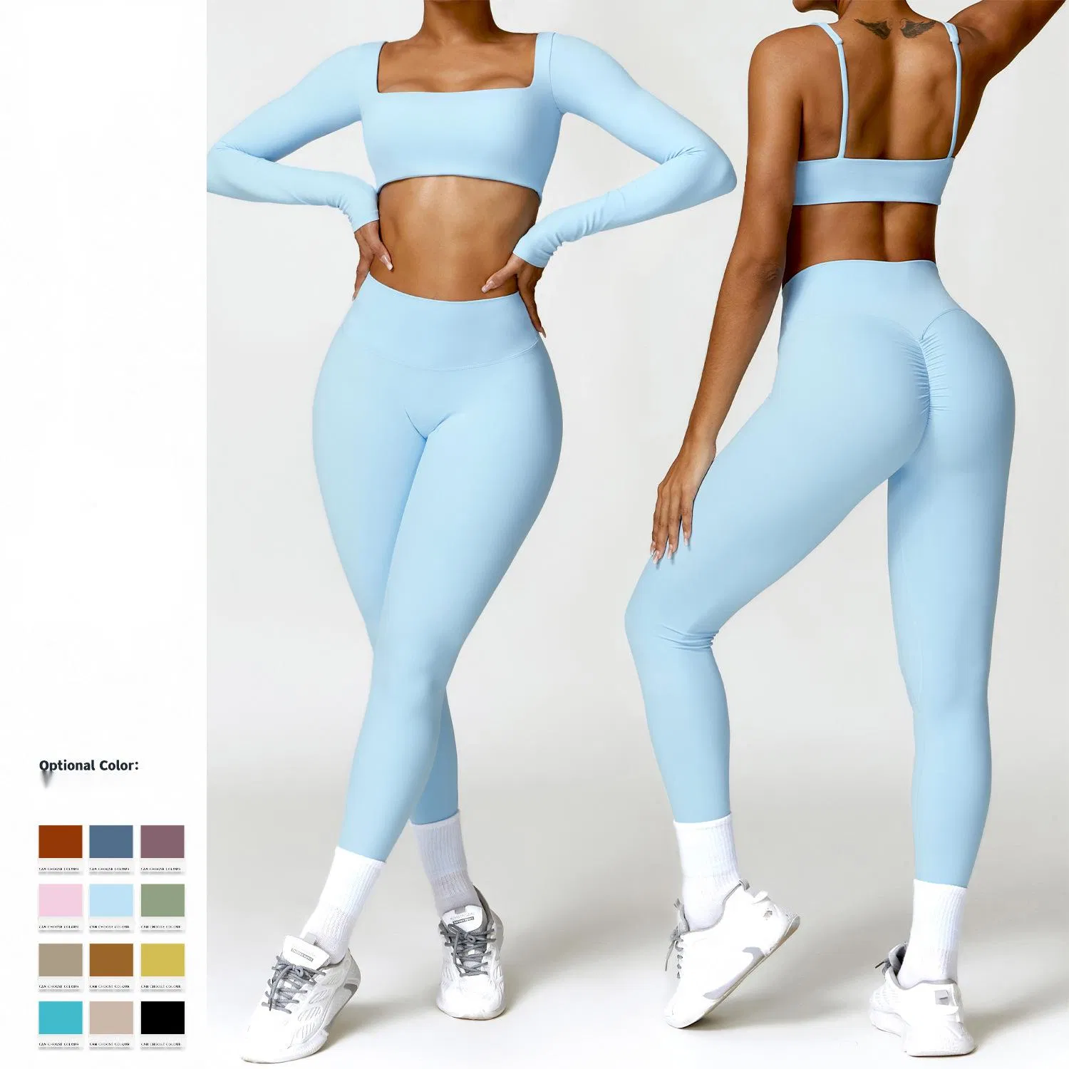 Cross-Border Winter Bare-Skin Seamless Yoga Set- 4-Piece Quick-Dry High-Waist Activewear for Women