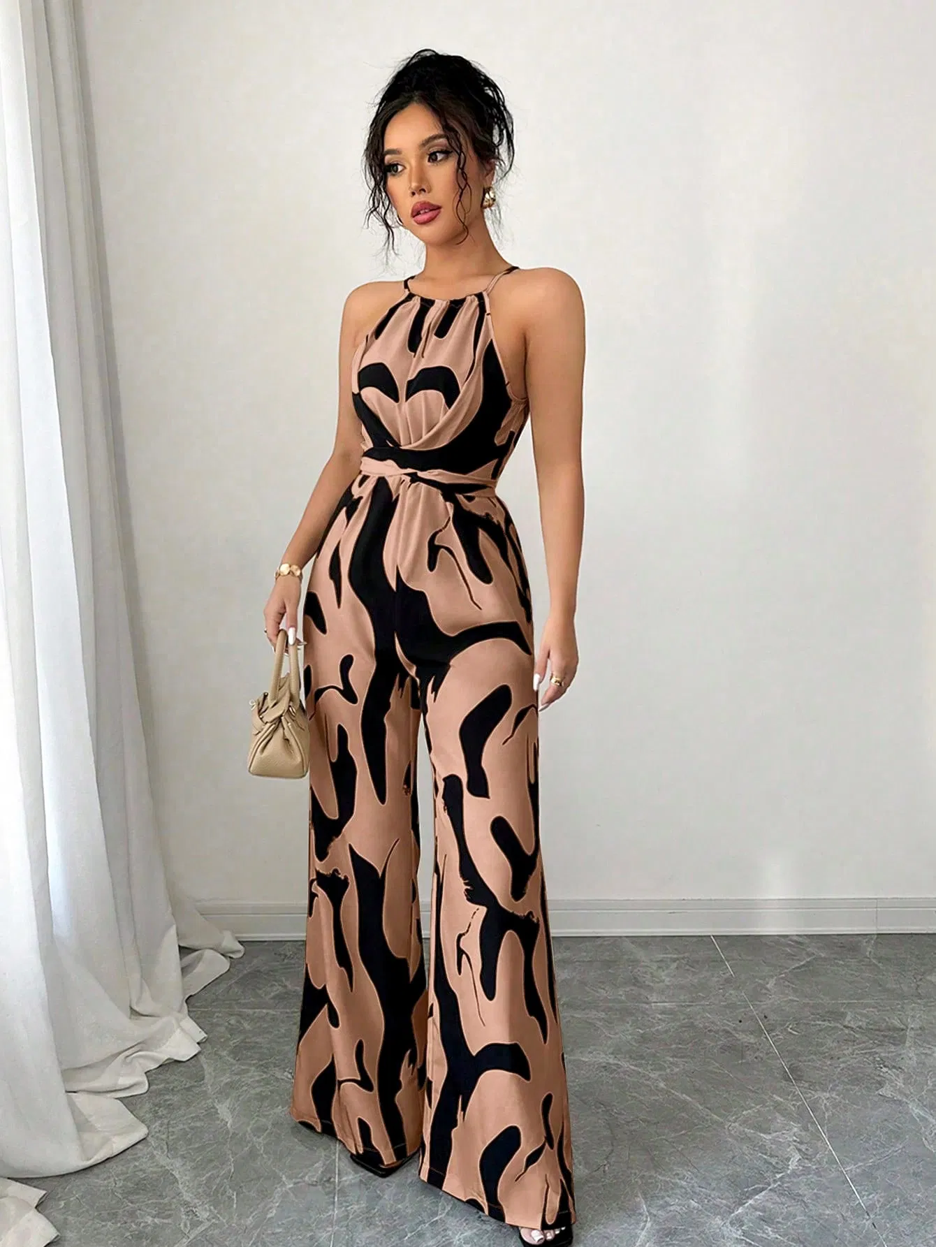 Summer Style Spaghetti-Strap Jumpsuit, Milk Pattern Lace-up Halter Jumpsuit for Women