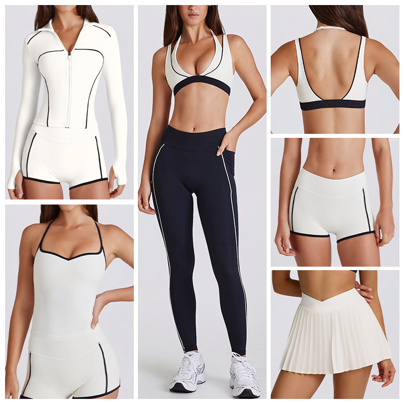 Factory Contrast Color Soprts Bra+Shorts+Leggings+Skirt+Jacket Yoga Sets Gym Activewear Clothes for Women Sportswear