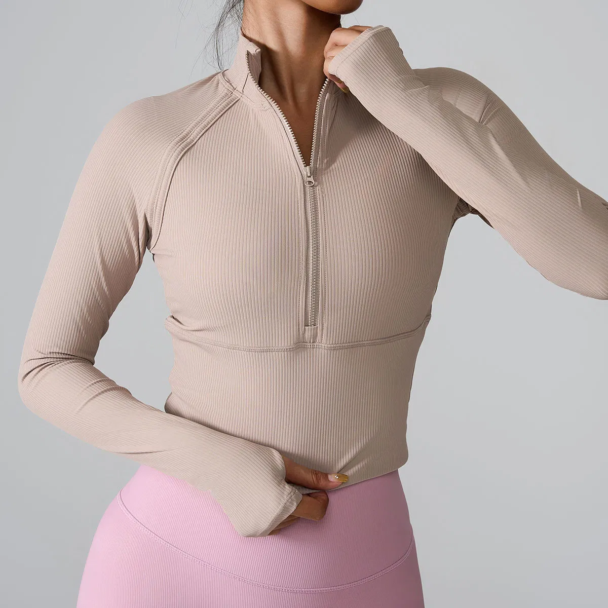 Quick-Drying Slim-Fit Standing Collar Half-Zipper Yoga Women Running Shirt Casual Fitness Wear