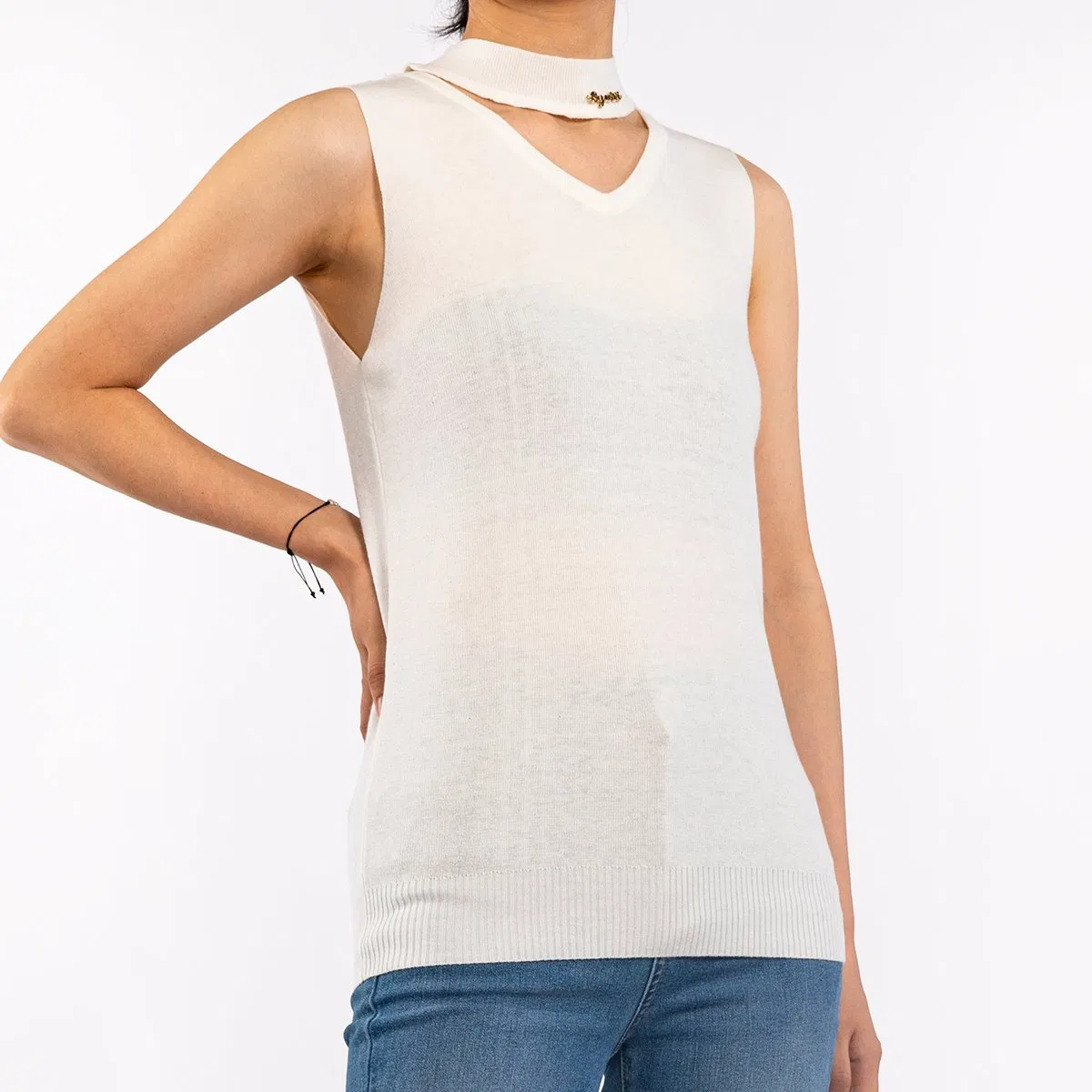 Summer Casual White Hang Neck Sleeveless Knit Tank Tops for Women