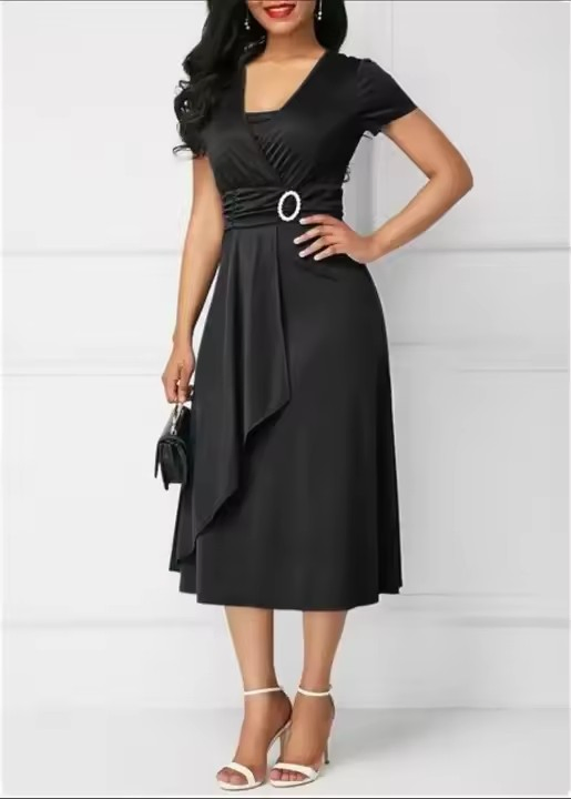 New Summer Sexy V-Neck Women's High Waist Long Women Solid Color Ladies Evening Dress