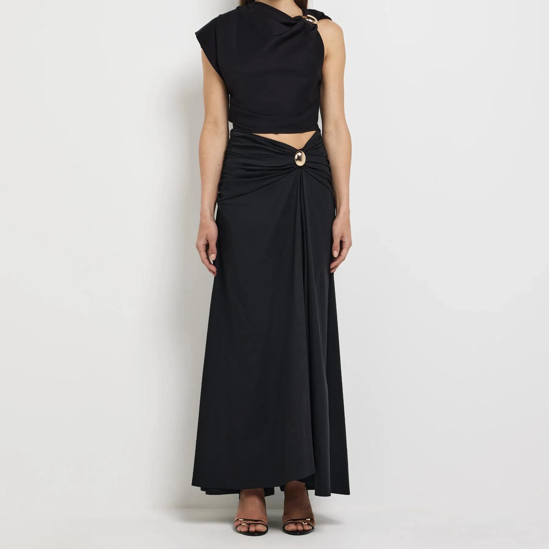 Factory Outlet Women Pleated Metal Buttons School Uniform Maxi Skirt