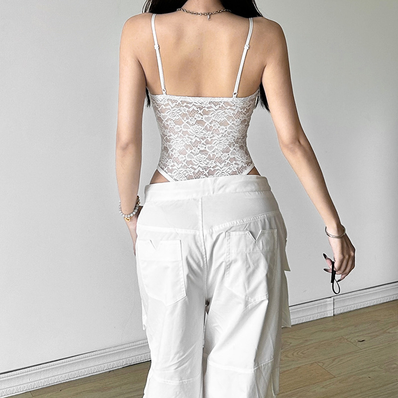 High Quality Bodysuit One Piece Casual Jumpsuit Sleeveless Lace Letters Women Summer Clothing