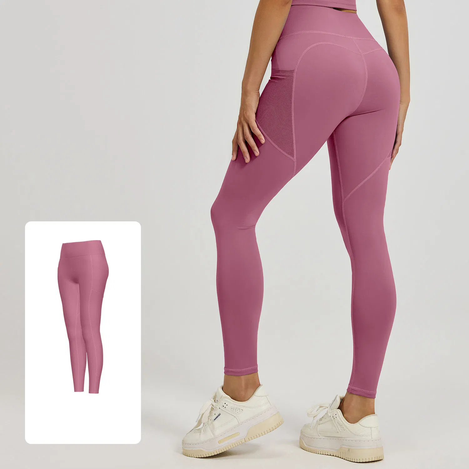Women High Waist Mesh Side Pocket Scrunch Butt Lifting Yoga Pants