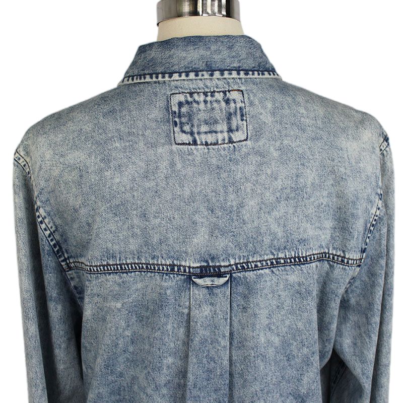 Women's Wholesale Clothing Acid Wash Cotton Fashion Casual Long Sleeve Denim Blouse