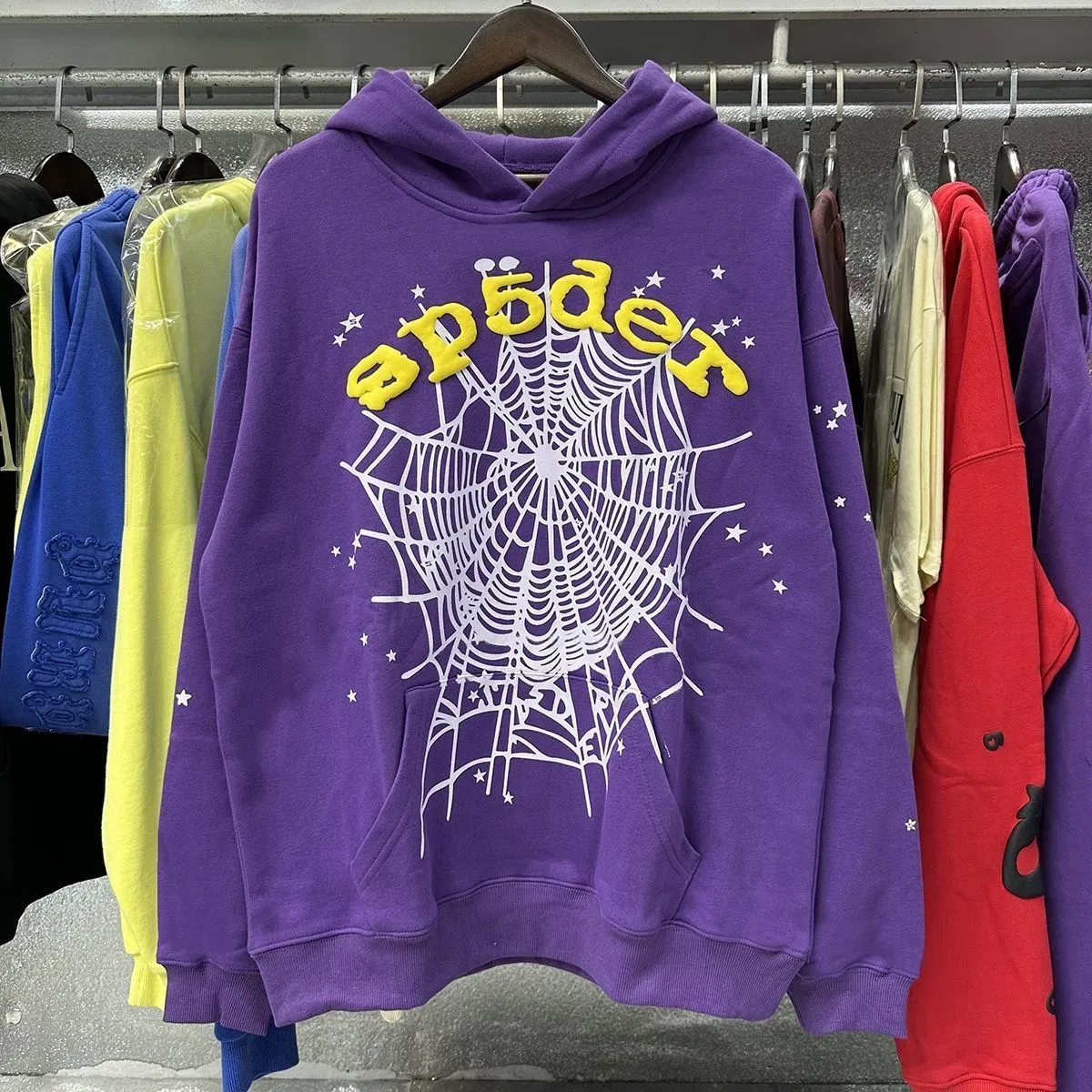 Sp5der 555 555555 Letters Mens Sweatshirts Angel Woman Puff Print Hoodies Casual Streetwear