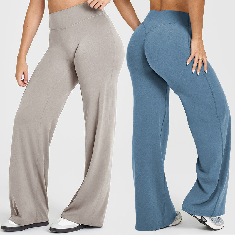 Custom Logo High Waist Workout Fitness Straight Wide Leg Yoga Pants Extended Flare Yoga Leggings Plus Size Women's Gym Leggings