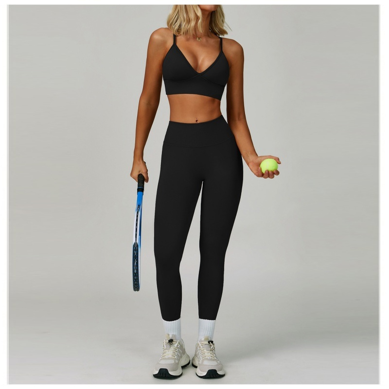 Women Seamless Built-Insoft Cup Bra Peach-Shaped Buttock Yoga Pants V-Shaped Waist Slimming and Figure-Hugging Quick-Drying Leggings