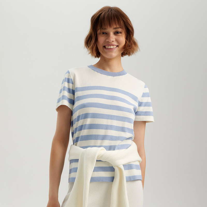 Fashionable Women's Striped Short-Sleeve Sweater Crew Neck Summer Knit – Daily Must-Have, Short-Sleeve Crew Neck Sweater for Summer, No MOQ