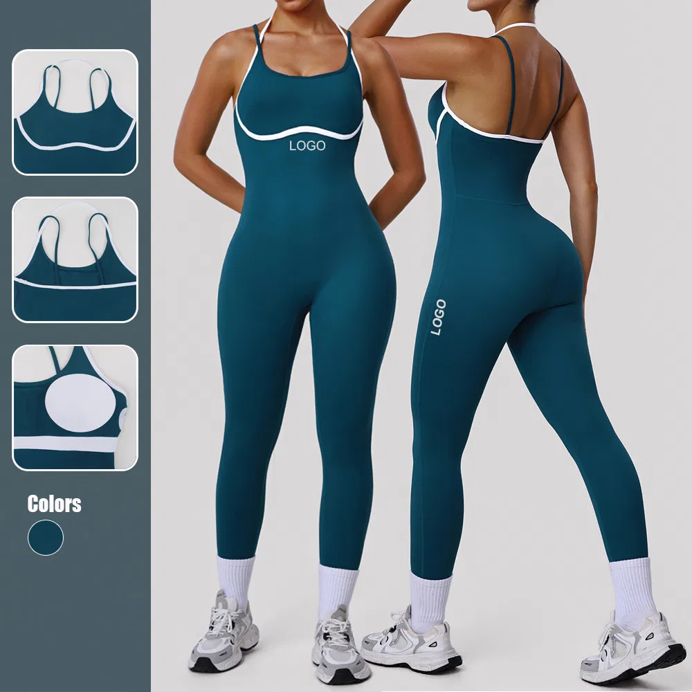 Women's Slimming Shaping Gym Jumpsuit Thin-Band Backless Fitness Elastic Tight Yoga Jumpsuit