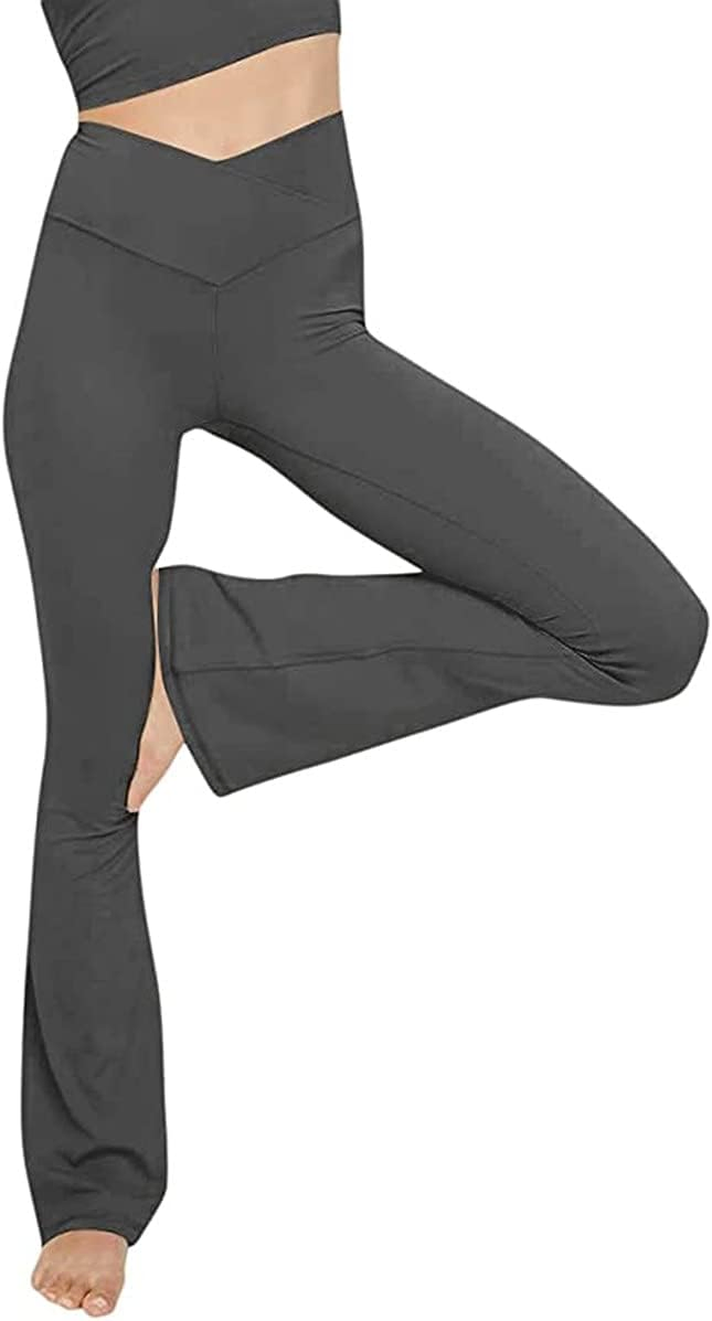 Women's Casual Bootleg Yoga Pants V Crossover High Waisted Workout Pants Leggings