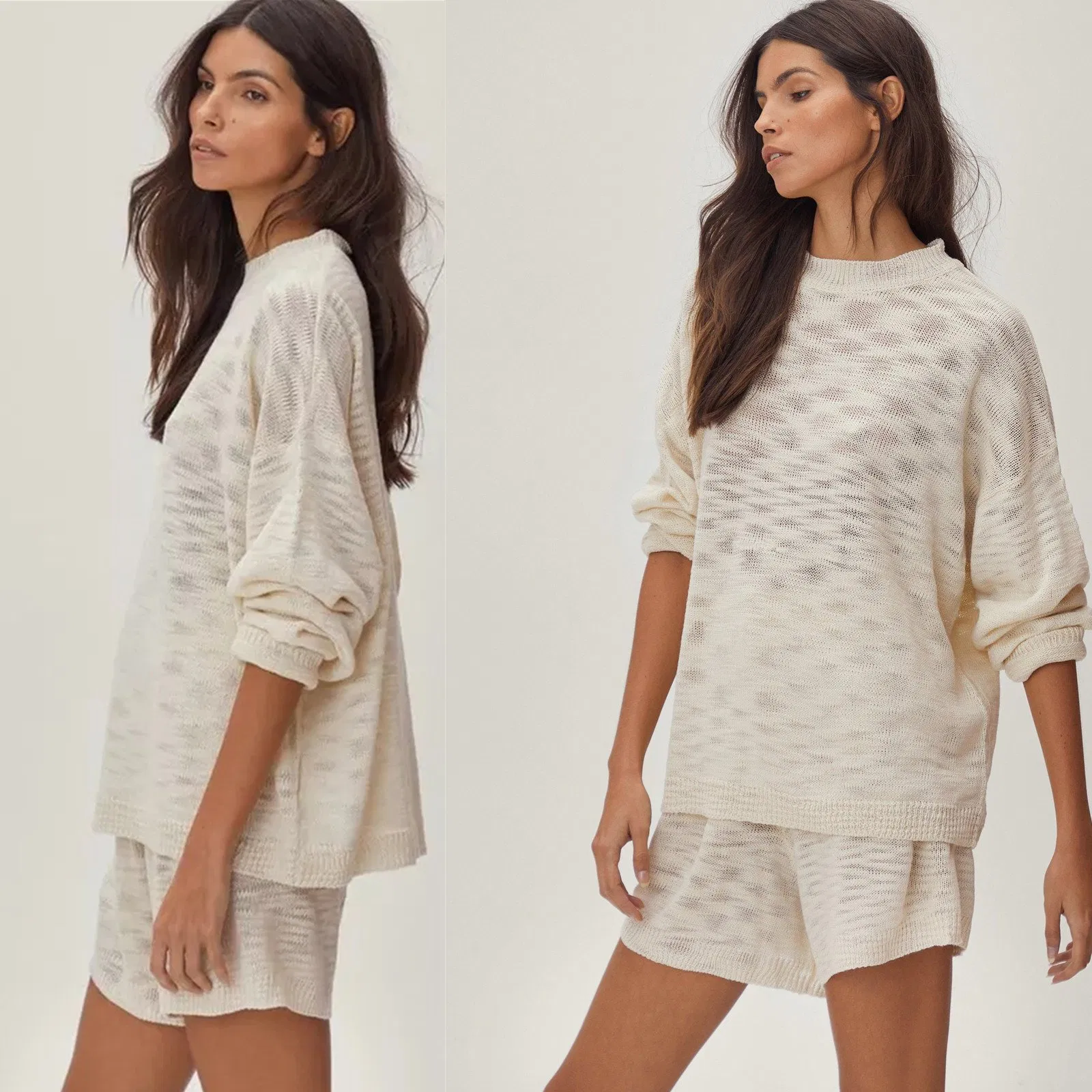 Manufacturer China Good Quality Competitive Price New Fashion Slouch Knit Sweat and Shorts Set Relaxed Knitted Women Leisure Household Women Loungewear