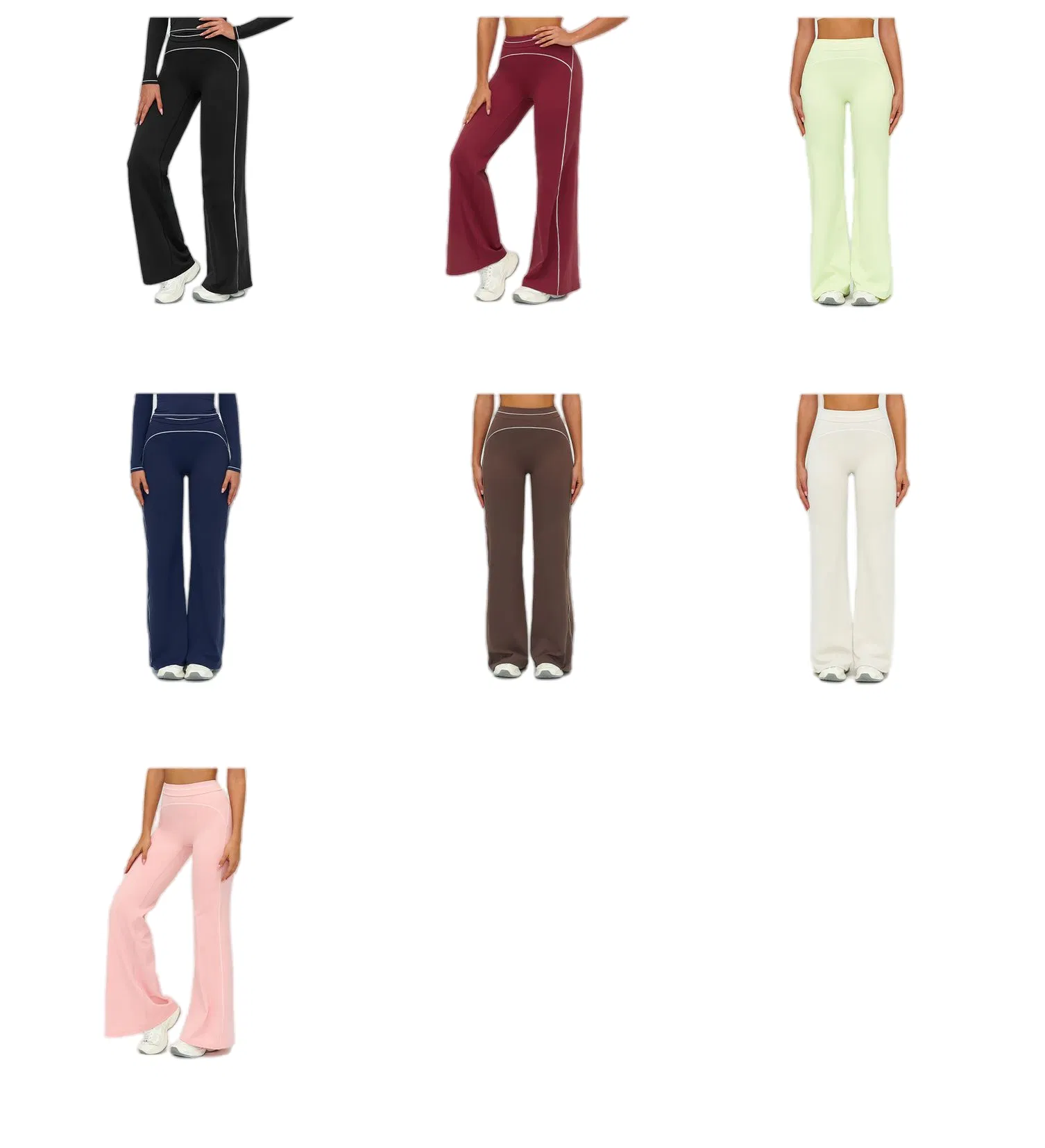 Women's Seamless Contrast Stitching Yoga Set Flare Leggings / Bootcut Biker Shorts Workout Outfits Gym Fitness High Waist Leggings and Sports Bra Activewear