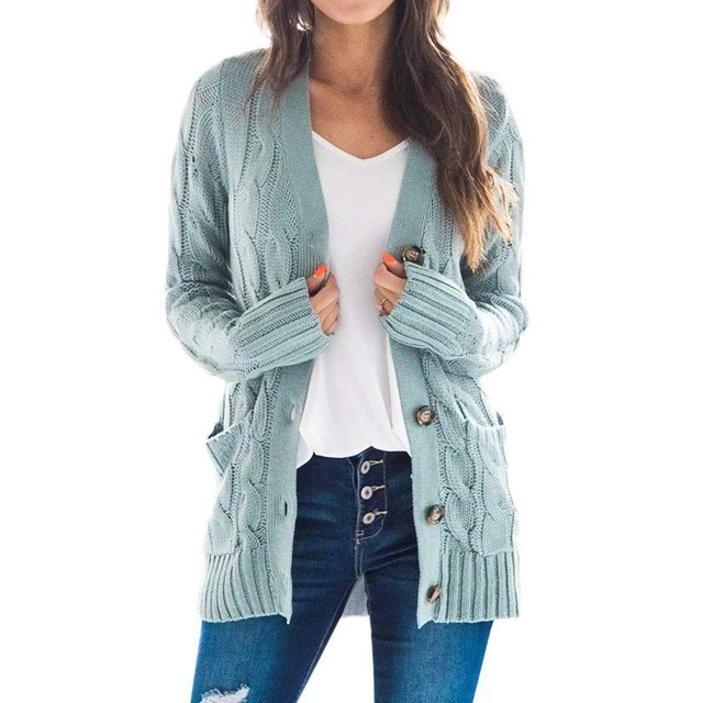 Fashion Women Twists Long Sleeve Knitted Sweater Casual Cardigan Sweater