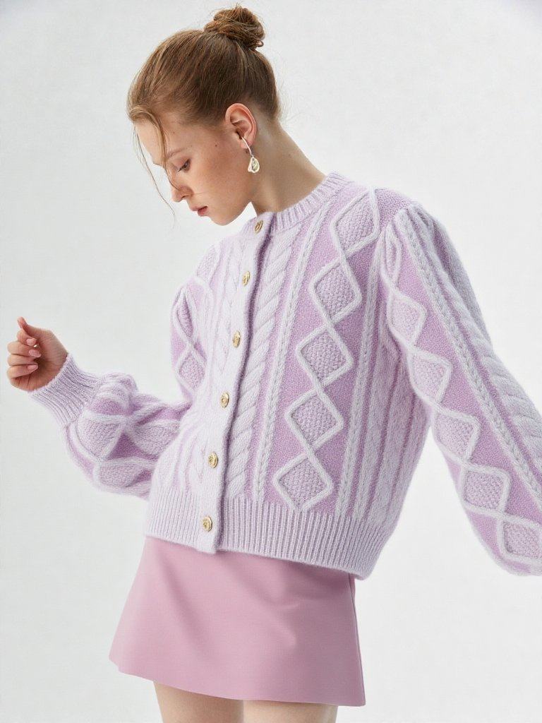 S26101 Crewneck 3/4 Sleeve Cardigan Women's Sweater Fw26 OEM Ready