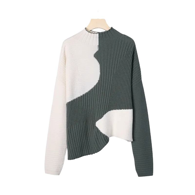 Custom Knitwear Winter Jumper Women's Oversize Merino Wool Blend Pullover Stand Collar Casual Fashion Knitted Heavy Sweater