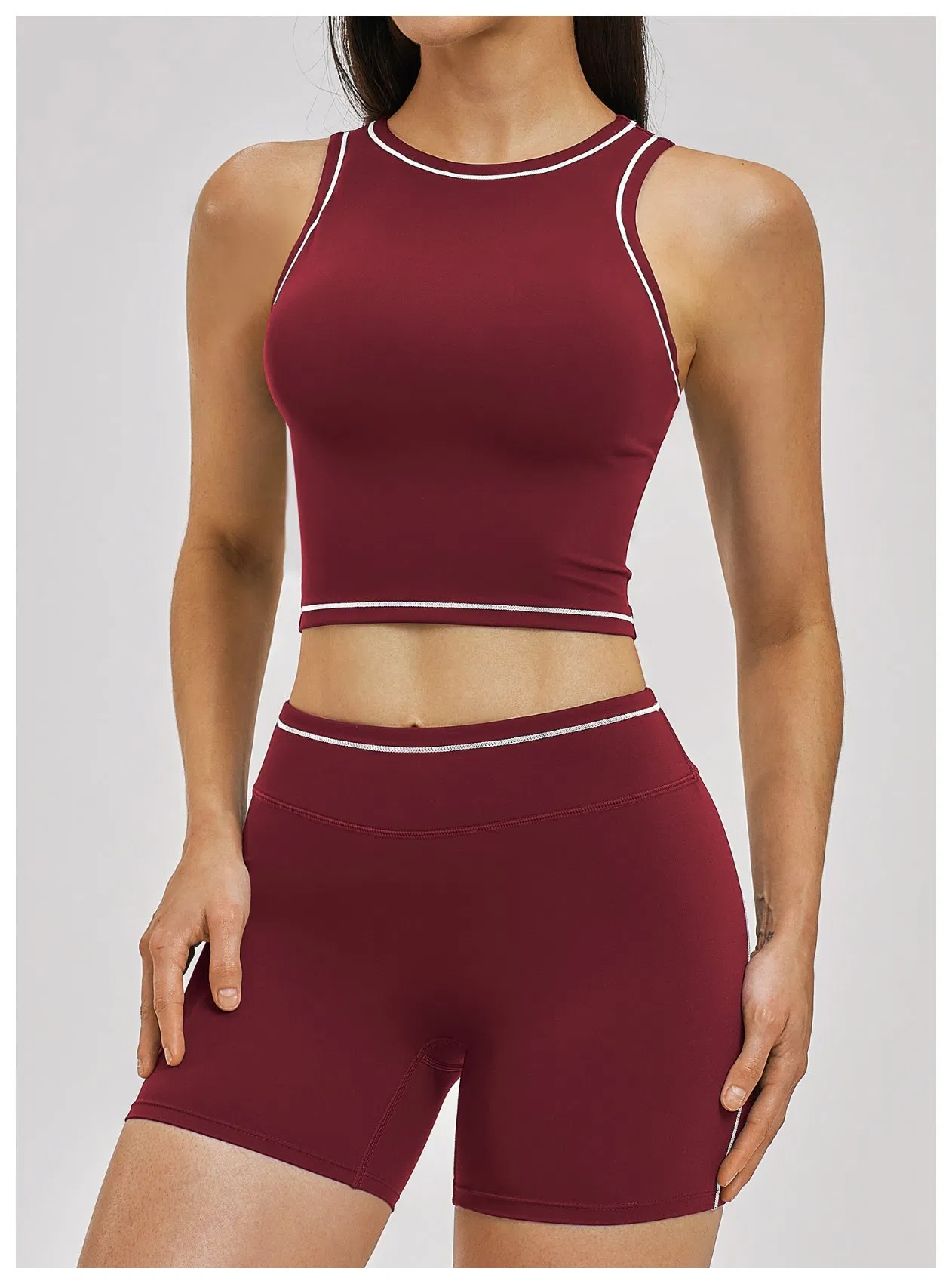 Women's Contrast Piping Crop Tank Top with Removable Pads, Round Neck, High Elasticity, Quick Dry for Gym Yoga