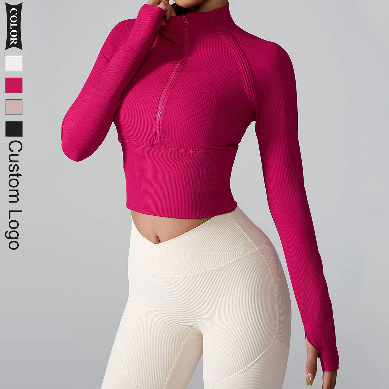 Quick-Drying Slim-Fit Standing Collar Half-Zipper Yoga Women Running Shirt Casual Fitness Wear