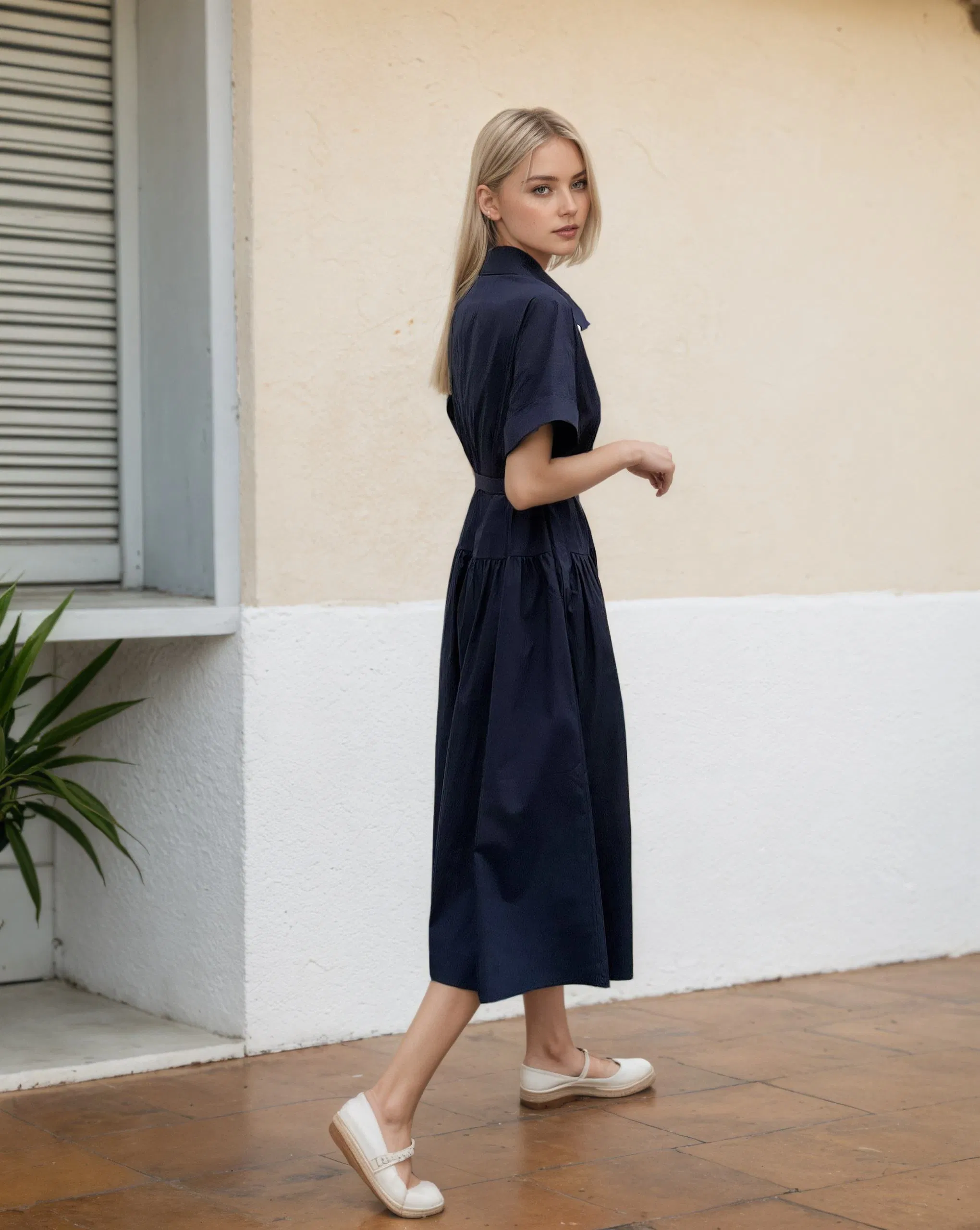 China Wholesale Custom Summer Fashion Lyocell MIDI Cotton Women Lady Short Casual Sleeve Elegant Work Office Dress with All Size Available