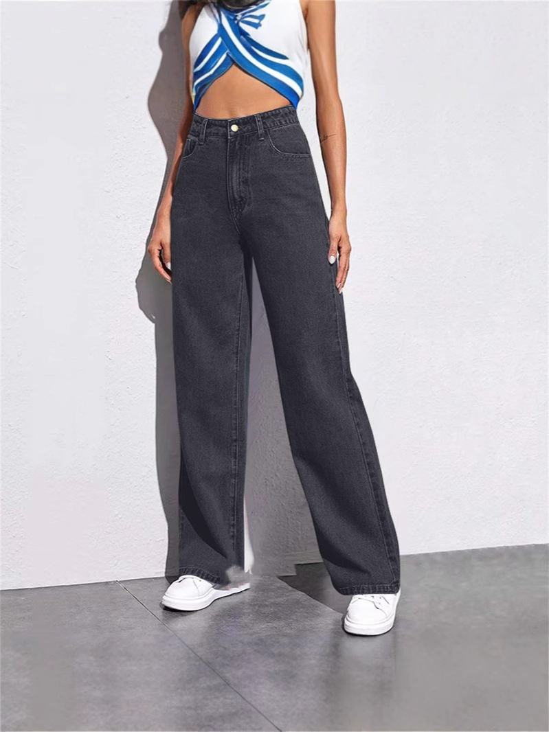Custom Wholesale: Women's High-Waisted Wide-Leg Jeans for Summer, Slim-Fitting, Multi-Functional, Straight-Leg, Retro American Style, Loose Jeans Clothing