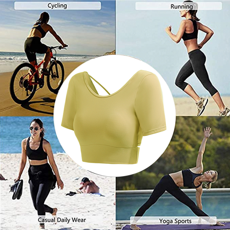 Factory New Design 2PCS Fancy Activewear for Women, Soft Stretch Yoga Crop Top with Bra, High Waisted Booty Lifting 7/8 Capri Workout Leggings with Pleated Cuff