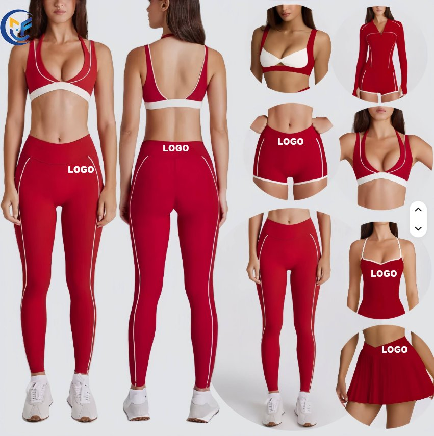 Factory Contrast Color Soprts Bra+Shorts+Leggings+Skirt+Jacket Yoga Sets Gym Activewear Clothes for Women Sportswear