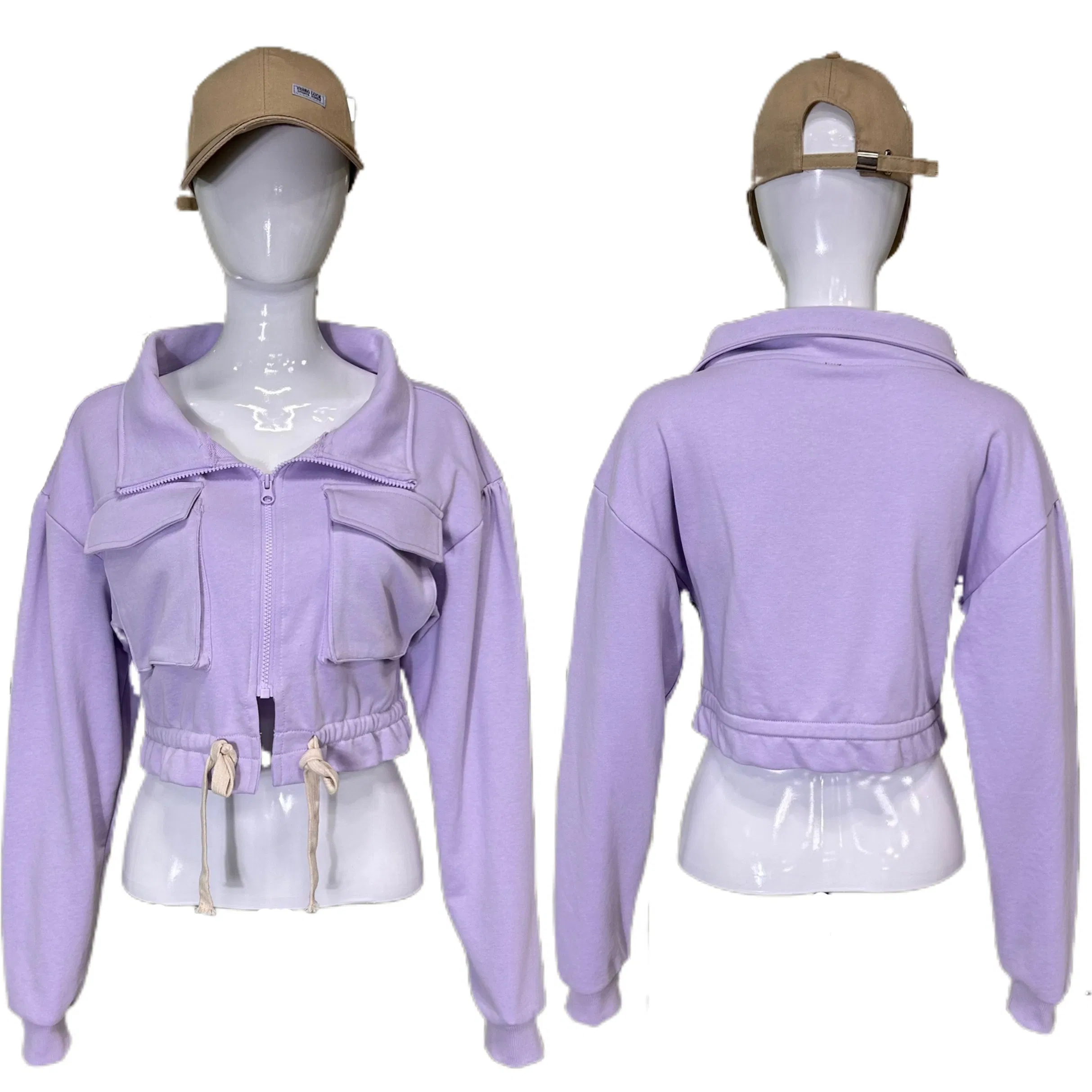 Casual Cardigan Comfortable Blue Color Stand Collar Women's Knitted Top