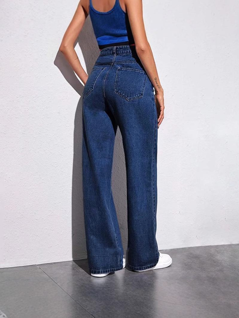 Custom Wholesale: Women's High-Waisted Wide-Leg Jeans for Summer, Slim-Fitting, Multi-Functional, Straight-Leg, Retro American Style, Loose Jeans Clothing