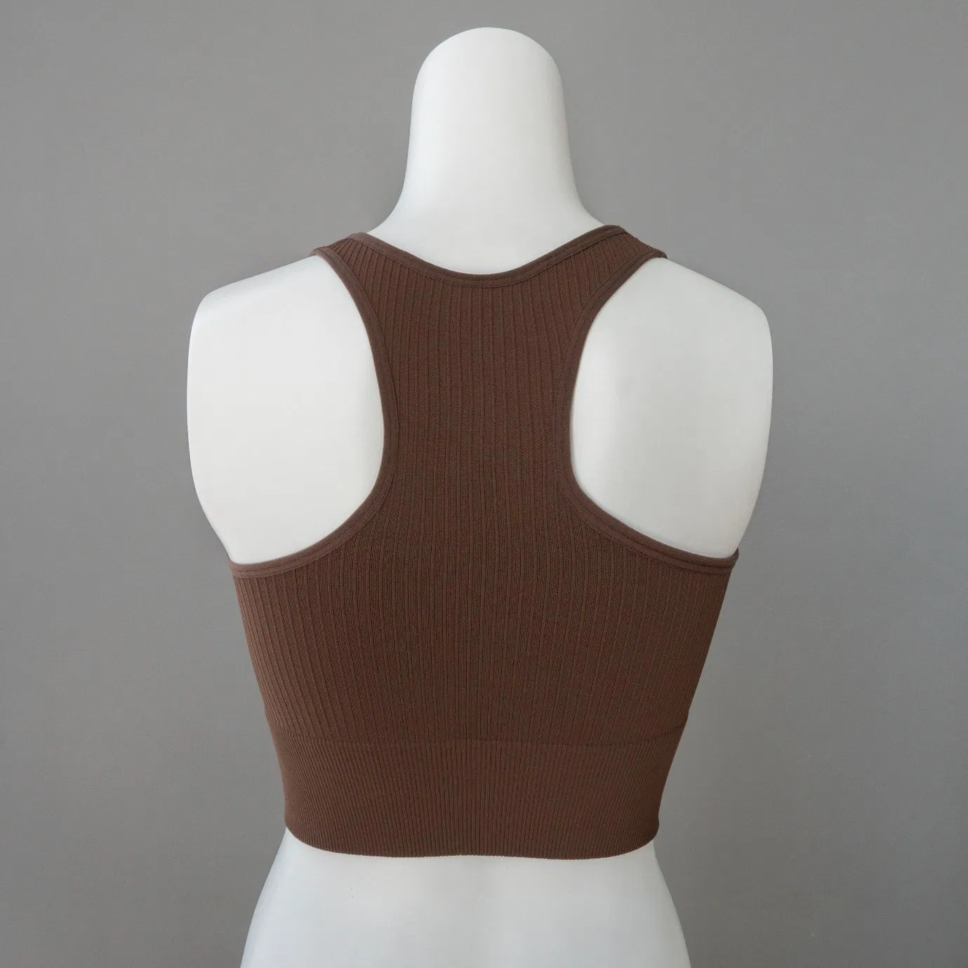 Women's Seamless Ribbed Knitted Sports Bra Medium Support Yoga Vest Top